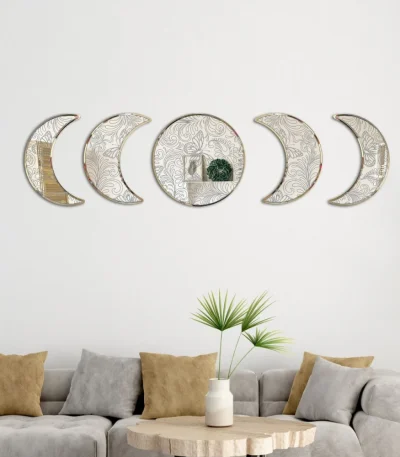 Ay Evreleri Ayna Pleksi Duvar Dekoru gold