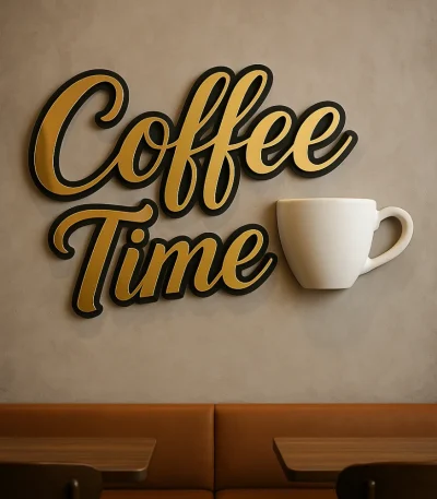 Coffee Time Yazılı Pleksi Duvar Dekoru