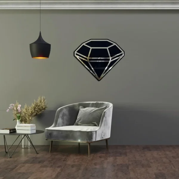 Elmas Figürlü Aynalı Pleksi Duvar Dekoru Gümüş