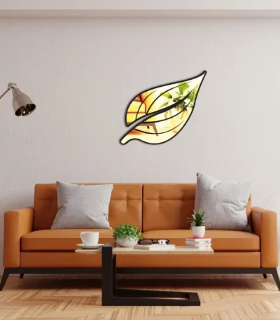 Yaprak Figürü Ayna Pleksi Duvar Dekoru gold v1