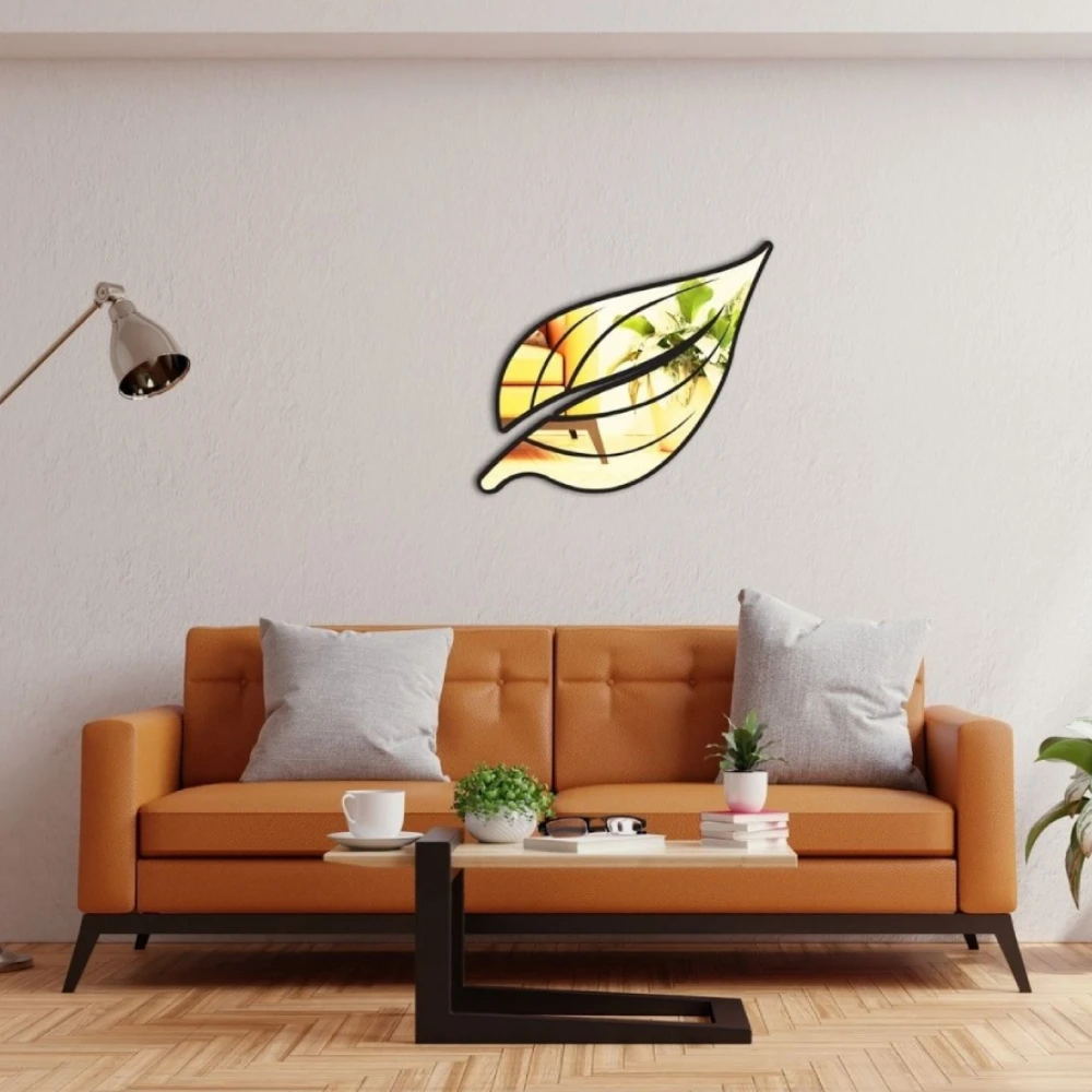 Yaprak Figürü Ayna Pleksi Duvar Dekoru gold v1 Yaprak Figürü Ayna Pleksi Duvar Dekoru gold v1